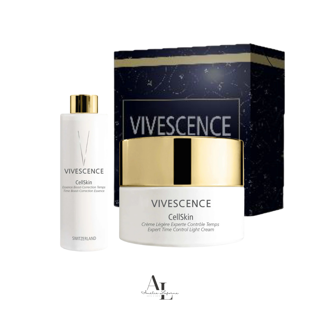 Coffret CellSkin Vivescence avec crème légère anti-âge et essence boost hydratante au caviar pour peau jeune et éclatante