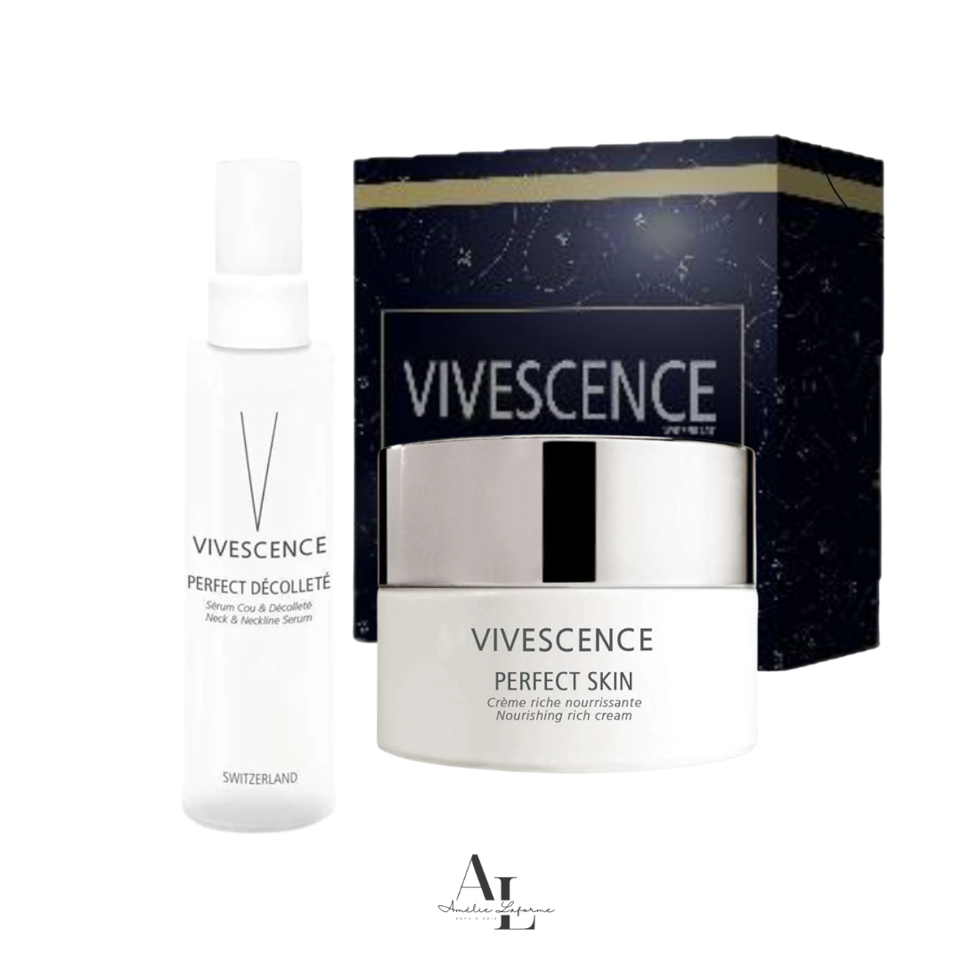 Coffret Perfect Vivescence with nourishing rich cream and perfect décolleté serum for firming, smoothing, and anti-aging skincare
