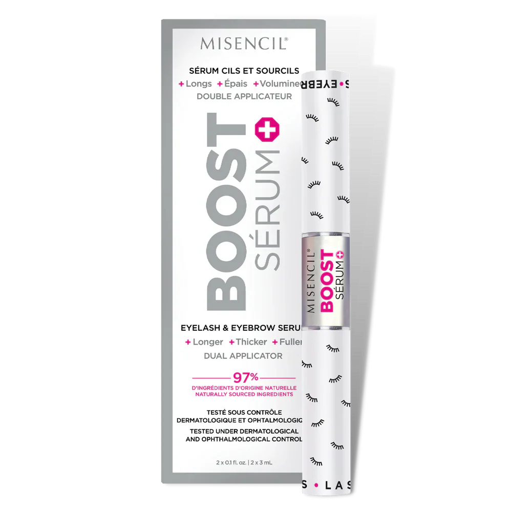 Sérum BOOST eyelash and eyebrow serum with dual applicator for longer, thicker, fuller lashes and brows, 97% natural ingredients, vegan.