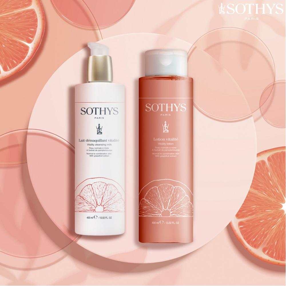 Duo démaquillants lait et lotion Sothys Vitalité peau normale à mixte 400 ml avec extrait de pamplemousse