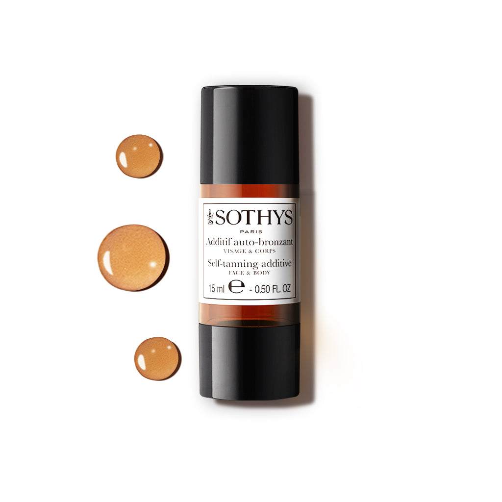 Limited edition self-tanning additive for face and body, 15 ml bottle with drop applicator, suitable for all skin types.
