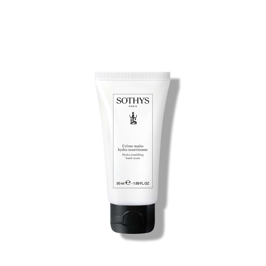 Crème mains hydra-nourrissante 50ml tube with moisturizing and smoothing benefits.