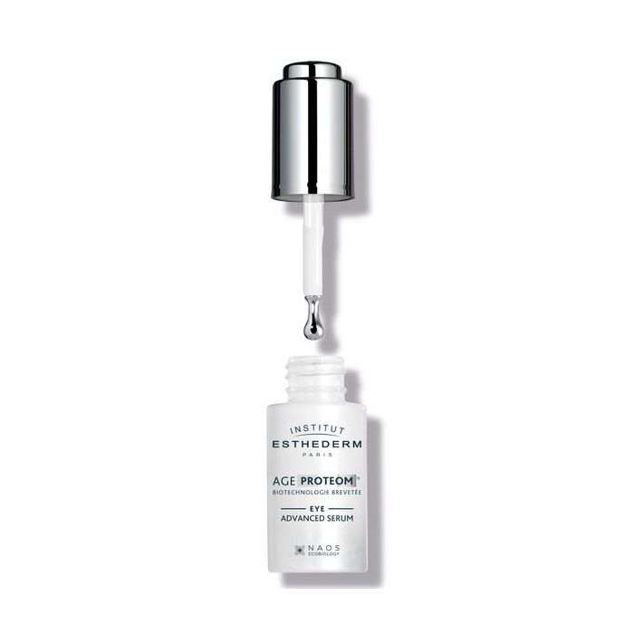 Age Proteom Yeux ADVANCED SERUM bottle with dropper for anti-aging eye care.