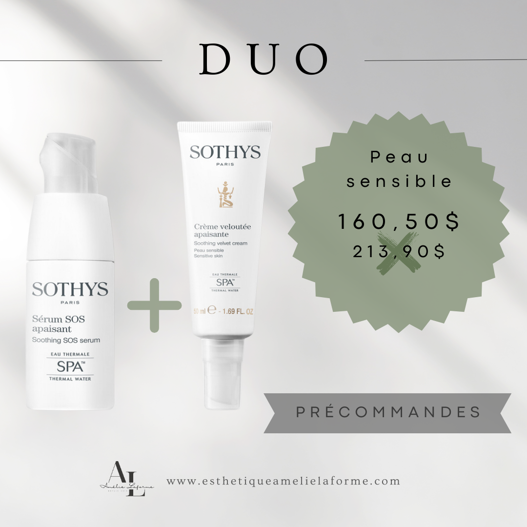 Duo Peau sensible skincare set with soothing cream and SOS serum for sensitive skin.