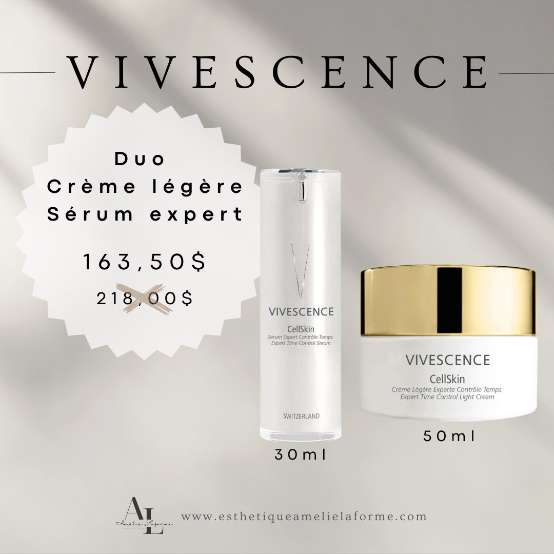 Duo CellSkin Crème légère et Sérum expert, 50ml et 30ml, soin anti-âge pour peaux mixtes à grasses.
