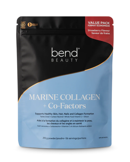 Marine Collagen and Co-Factors strawberry flavor value pack pouch 292g, supports skin, hair, and nails.