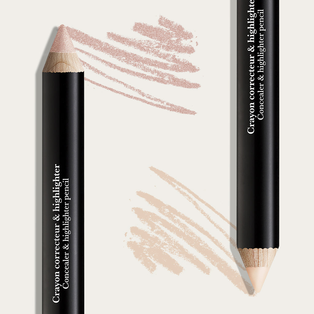 Crayon correcteur &amp; highlighter pencil with soft matte texture and natural color for illuminating and concealing skin imperfections.