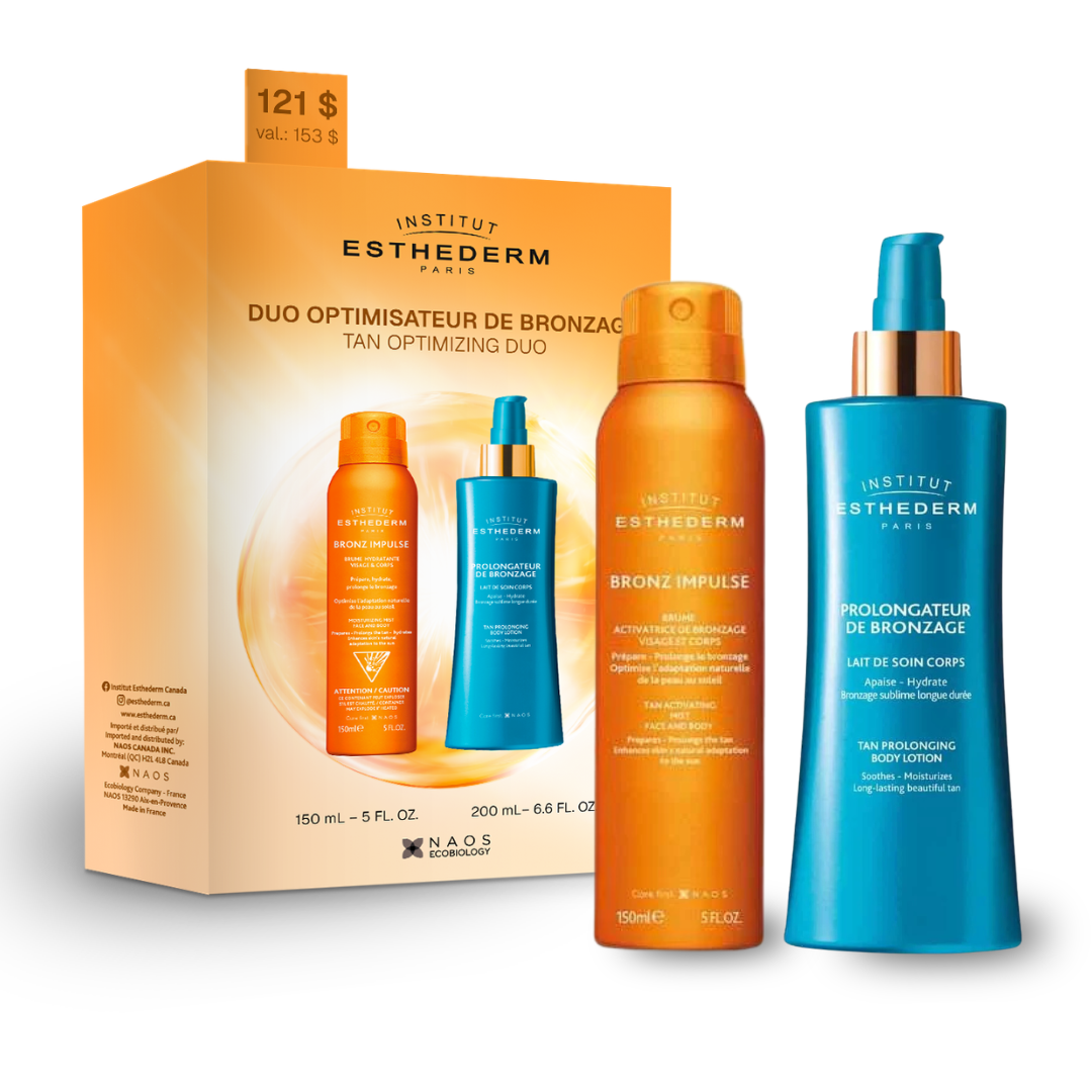 Duo optimisateur de bronzage avec activateur brume fraîcheur et prolongateur hydratant pour bronzage intense et durable