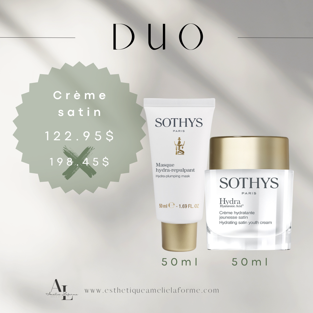Duo crème satin et masque hydratant Sothys, coffret pour une peau douce et protégée, crème hydratante jeunesse satin.