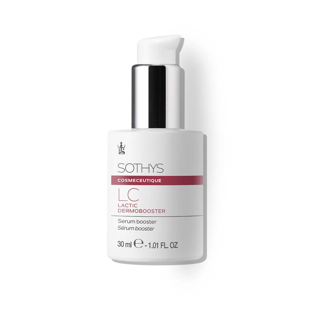 LC Lactic Dermobooster serum bottle, 30 ml, enhances skin softness and suppleness.