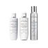 Routine essentielle skincare set with hydrating mist, cleansing milk, and soothing lotion for all skin types