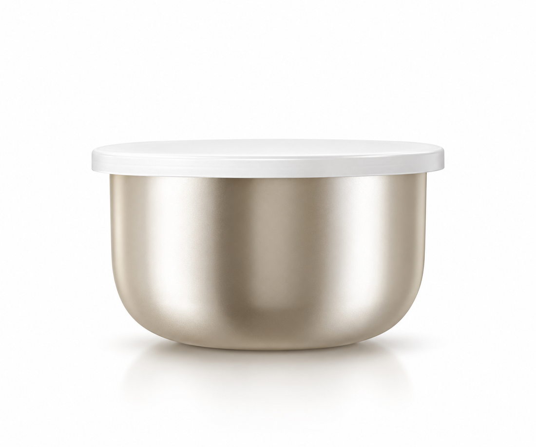 Recharge - La crème Secret, pot rechargeable en métal doré avec couvercle blanc, format 50 ml