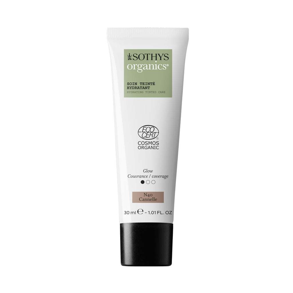 Tube of Sothys Organics Soin teinté hydratant N40 Cannelle, 30ml hydrating tinted cream with natural glow and coverage