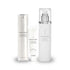 Trio de soins Prévente - Trio Clariscience : flacons blancs et tube blanc au design épuré, avec pompe et bouchons argentés.
