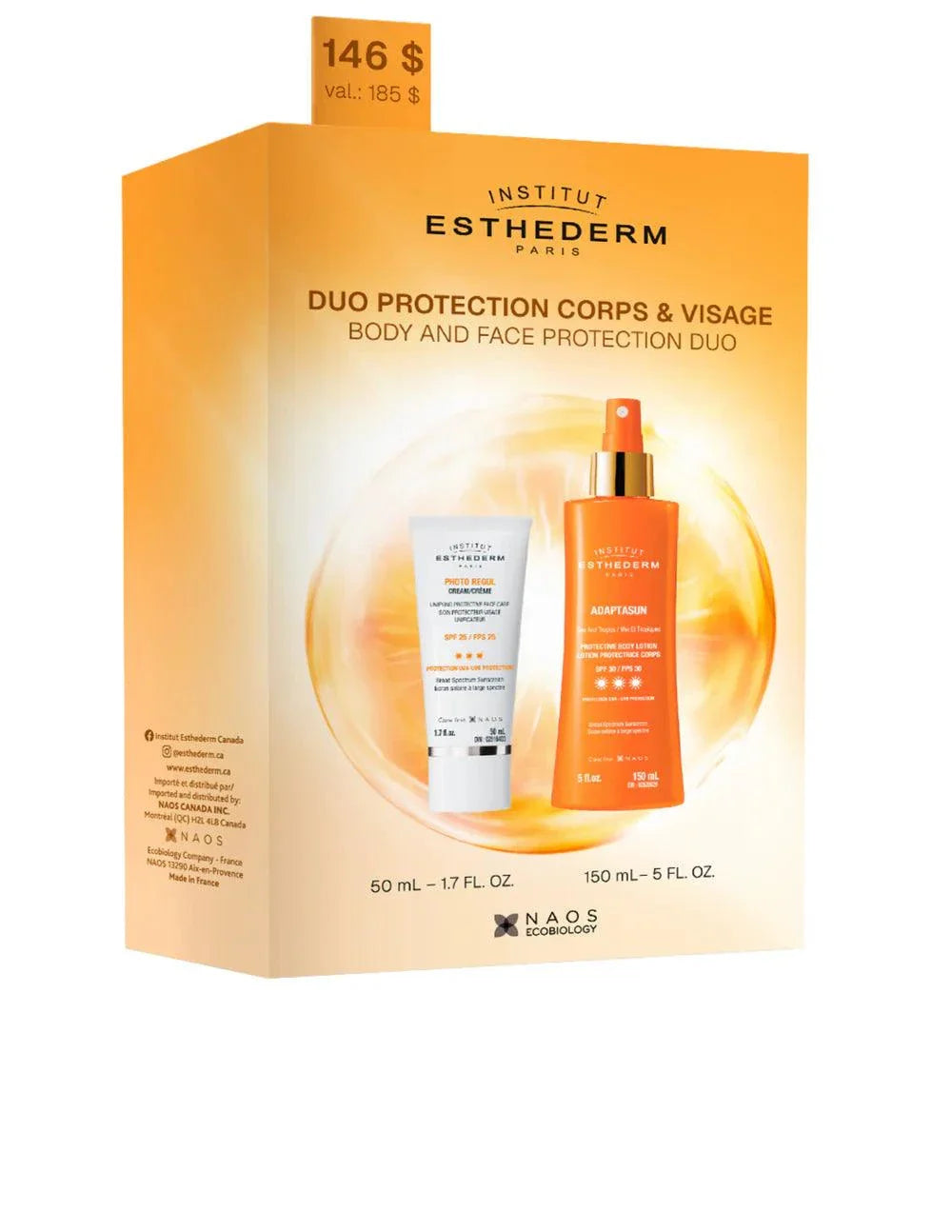 Coffret solaire avec crème visage FPS25 et lotion corps FPS30 pour protection corps &amp; visage, bronzage et anti-âge