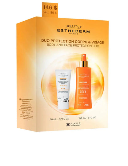 Coffret solaire avec crème visage FPS25 et lotion corps FPS30 pour protection corps &amp; visage, bronzage et anti-âge