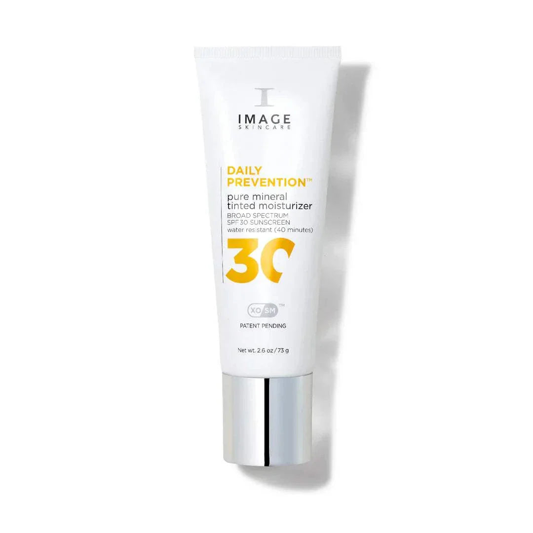 Crème Hydratante Teintée Minérale Pure FPS 30, 77 ml tube, protection UV large spectre, hydratation peau, défense lumière bleue.