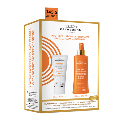 Coffret Adaptasun with Photo Regul face cream SPF 25 and Adaptasun body lotion SPF 30.
