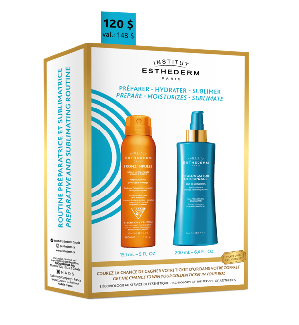 Coffret préparation avec Bronz Impulse et prolongateur de bronzage par Esthederm.