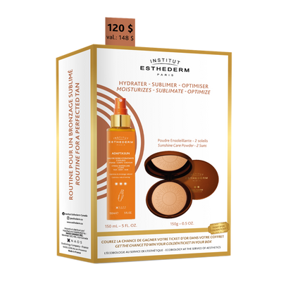 Coffret sublimateur with bi-phase sun care water and bronzing powder.