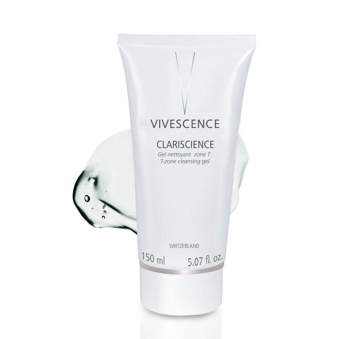 Clariscience gel nettoyant zone-T for oily skin with microbeads and soothing ingredients.